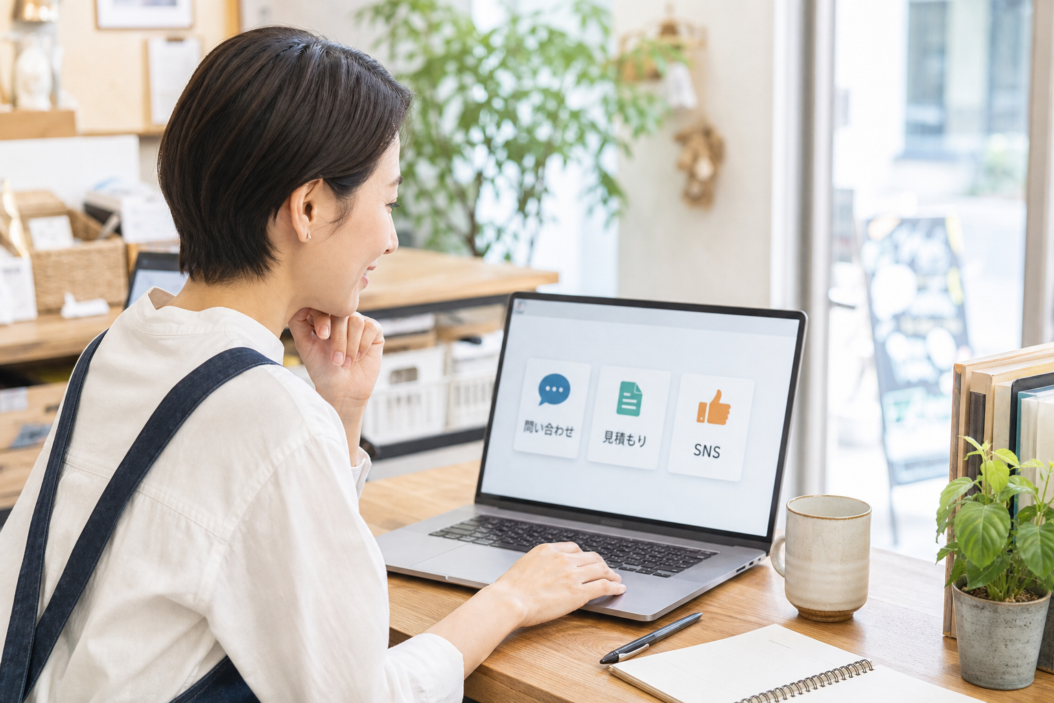 小さな店舗でAIテンプレートの置き場所を整理している様子