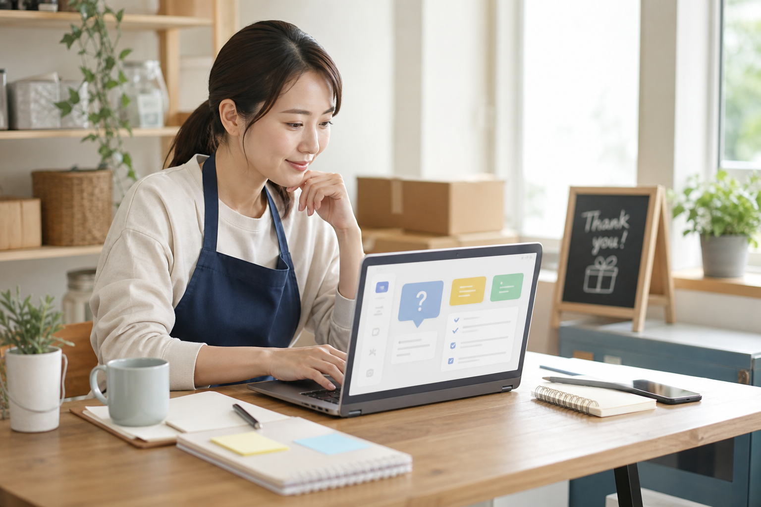 小規模事業者が問い合わせをFAQに整理している様子