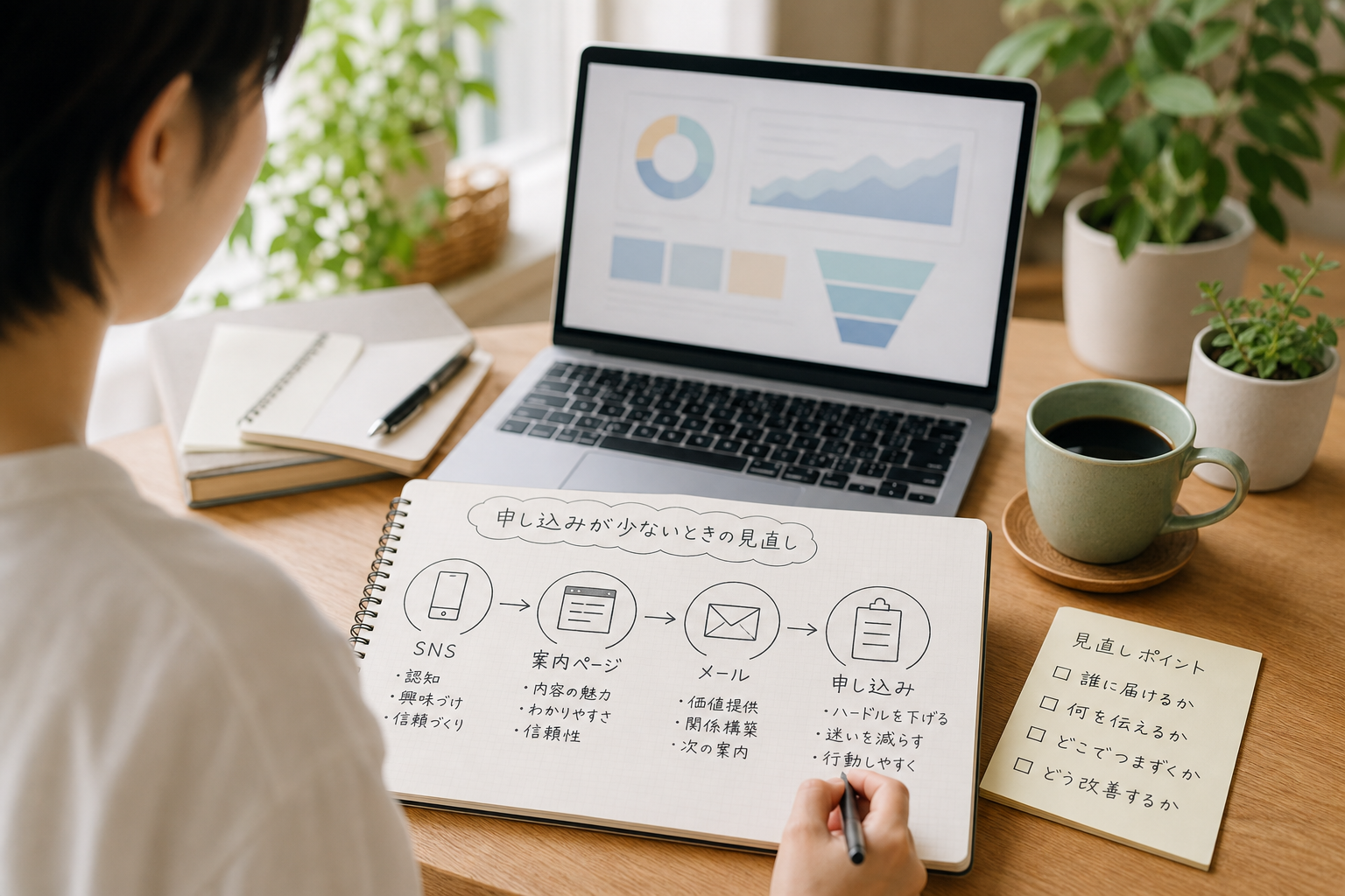 小規模事業者が集客から申し込みまでの流れを整理している様子