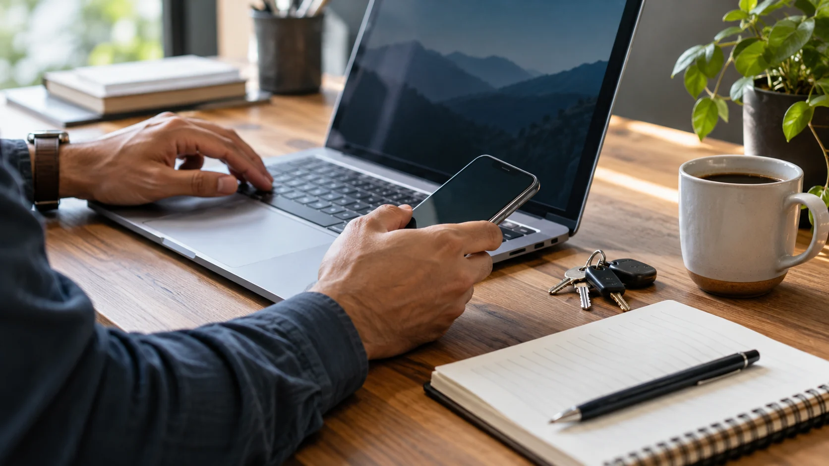 Laptop and smartphone on a home-office desk