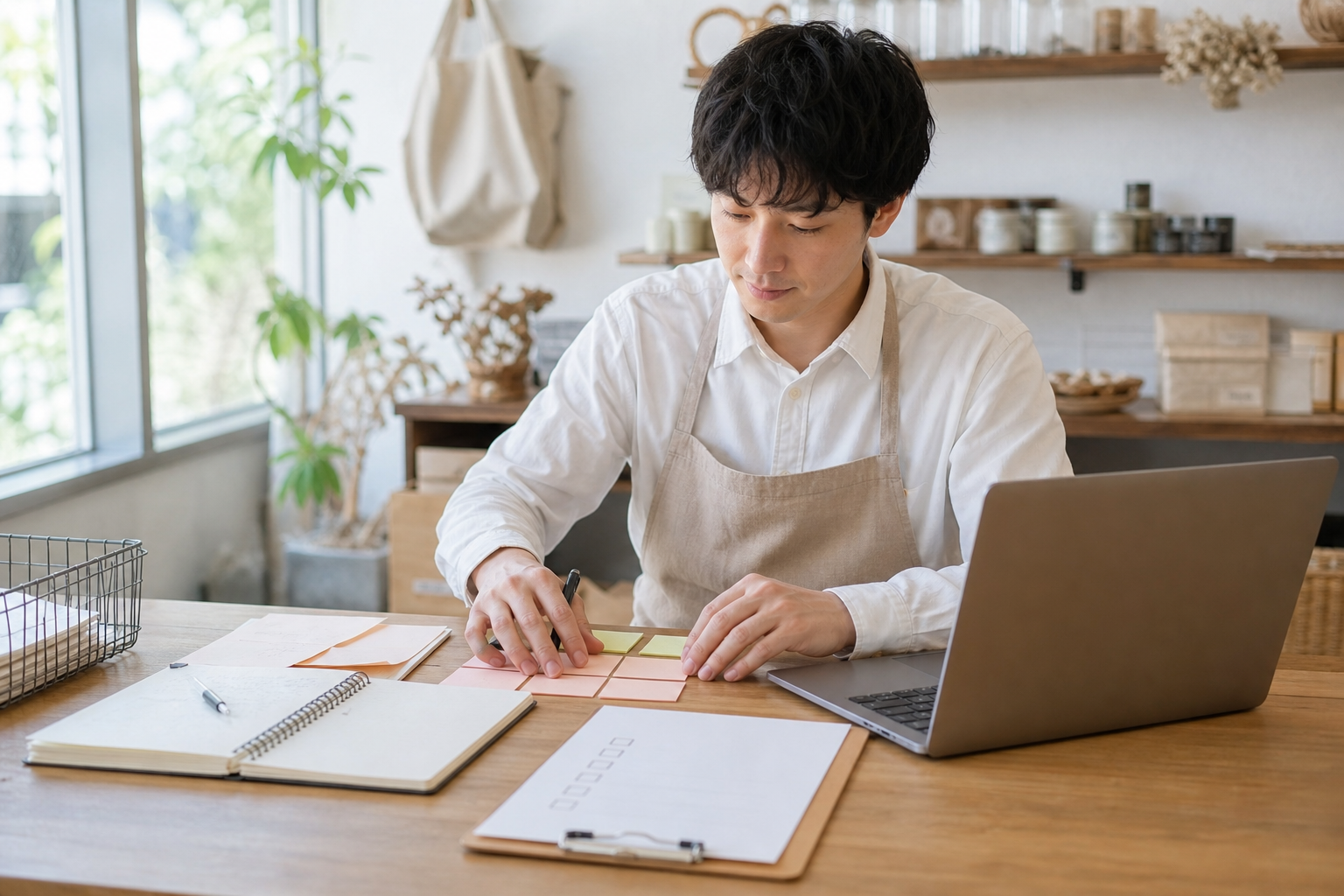小さな店舗でAI業務テンプレートを整理する店主