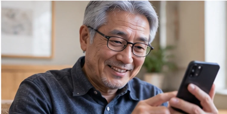 スマートフォンを操作する中高年の男性